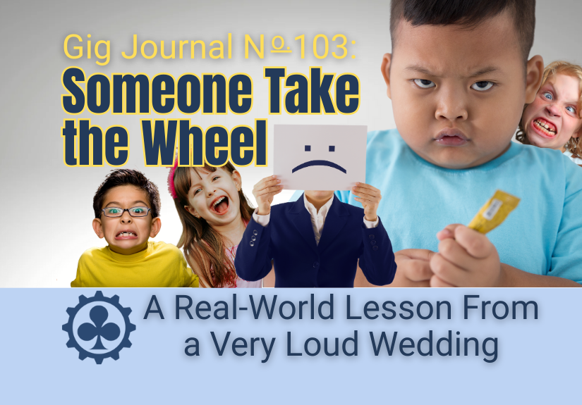 working magician tips illustrated with a magician holding a frowning face card surrounded by chaotic kids